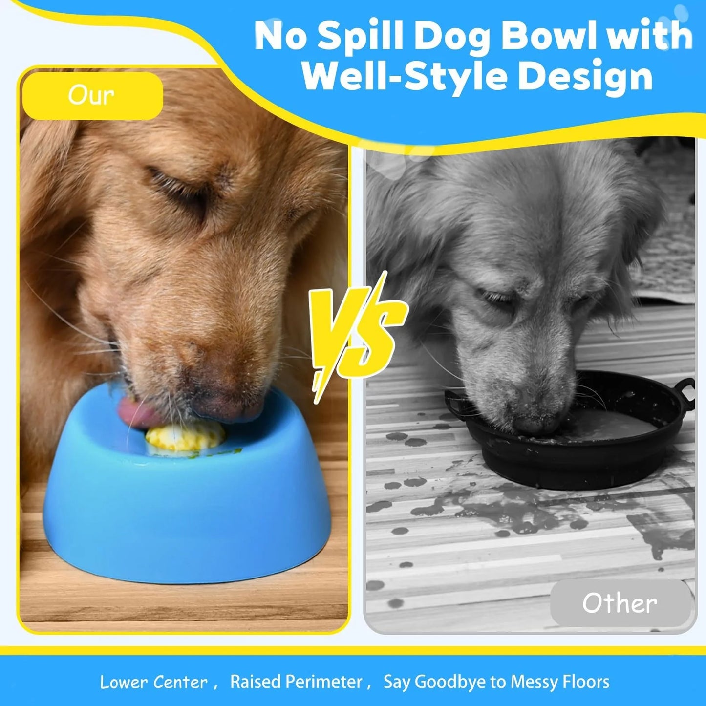 Slow Feeder Dog Bowl - No Spill & Multi-Functional for Liquid Treats
